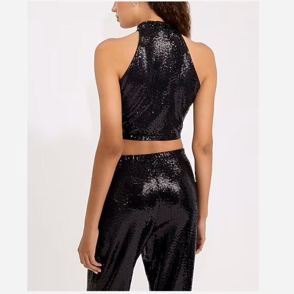 Express Dot Sequin Halter Neck Cropped Tank Black Size Small, Large, XL NWT - Picture 3 of 13